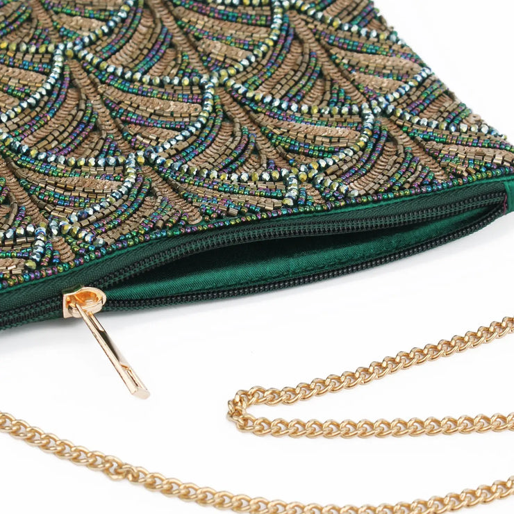 My Doris Green & Gold Swirl Art Deco Clutch Bag