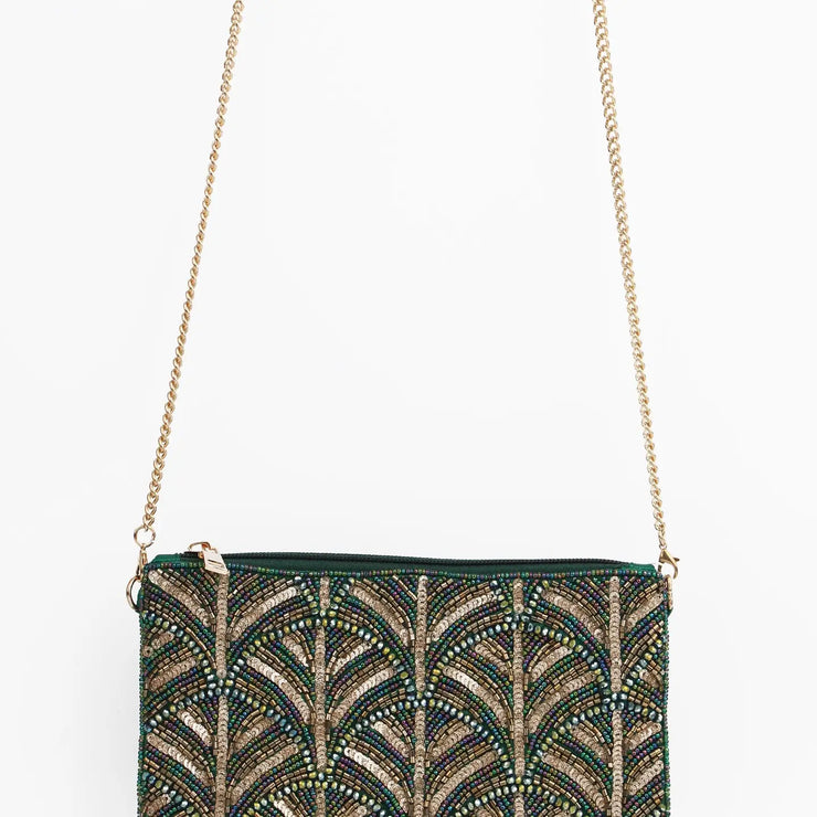 My Doris Green & Gold Swirl Art Deco Clutch Bag