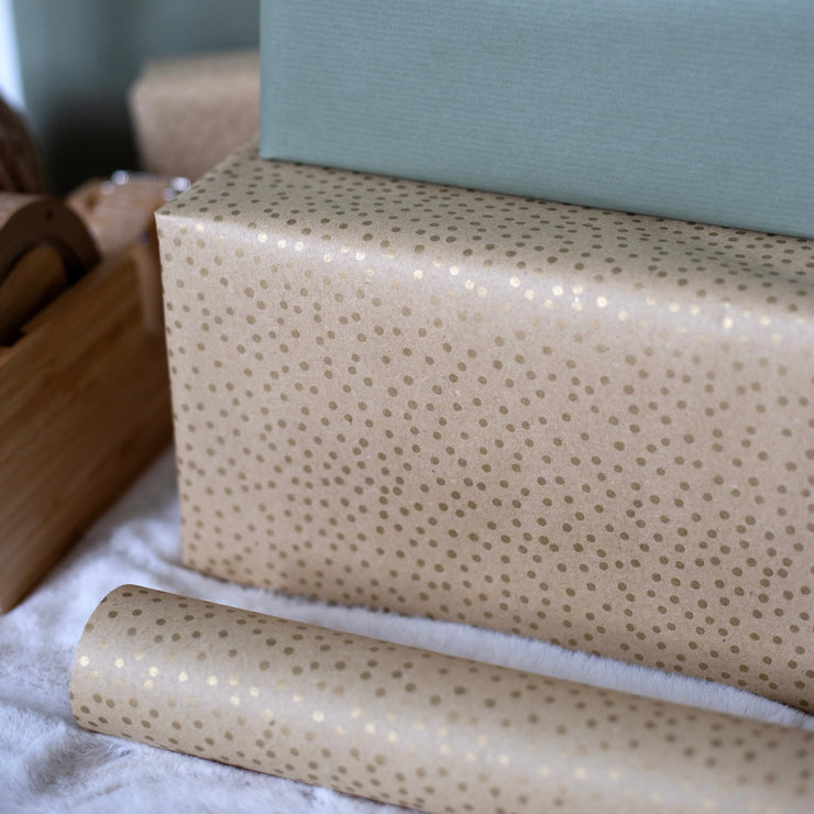 Recycled 5m Roll of Wrapping Paper - Gold Dots