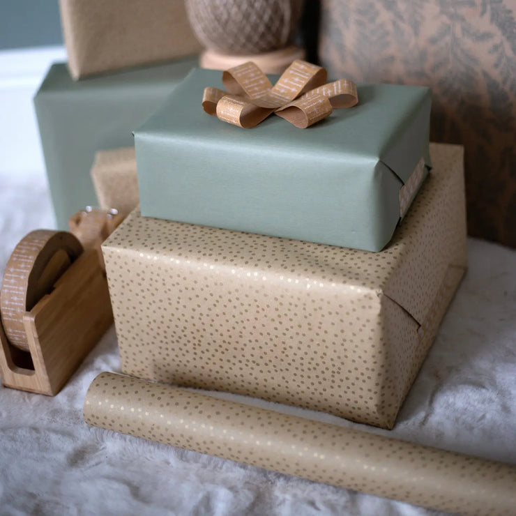 Recycled 5m Roll of Wrapping Paper - Gold Dots