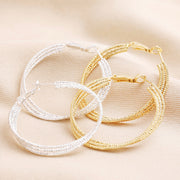 Triple Layered Thread Hoop Earrings in Silver or Gold