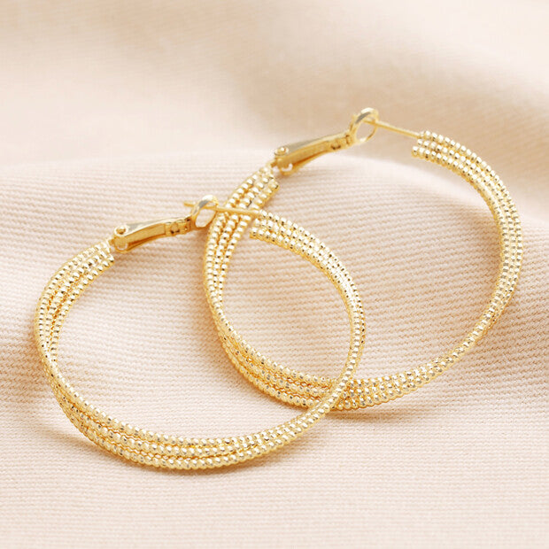 Triple Layered Thread Hoop Earrings in Silver or Gold