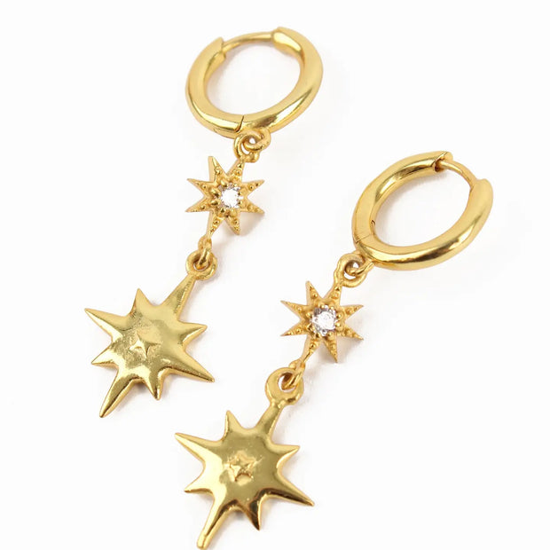 My Doris Gold Double Star Huggie Hoop Earrings