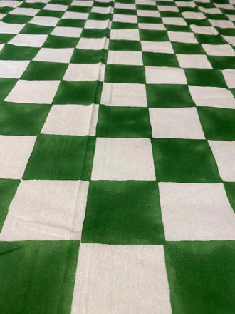 Twizzell Block Print Large Tablecloth - Racing Green Checkerboard