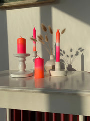 The Singing Rabbit 2 Dinner Candles - Neon Orange & Pink
