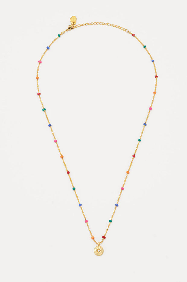 CZ Pendant Rainbow Beaded Necklace