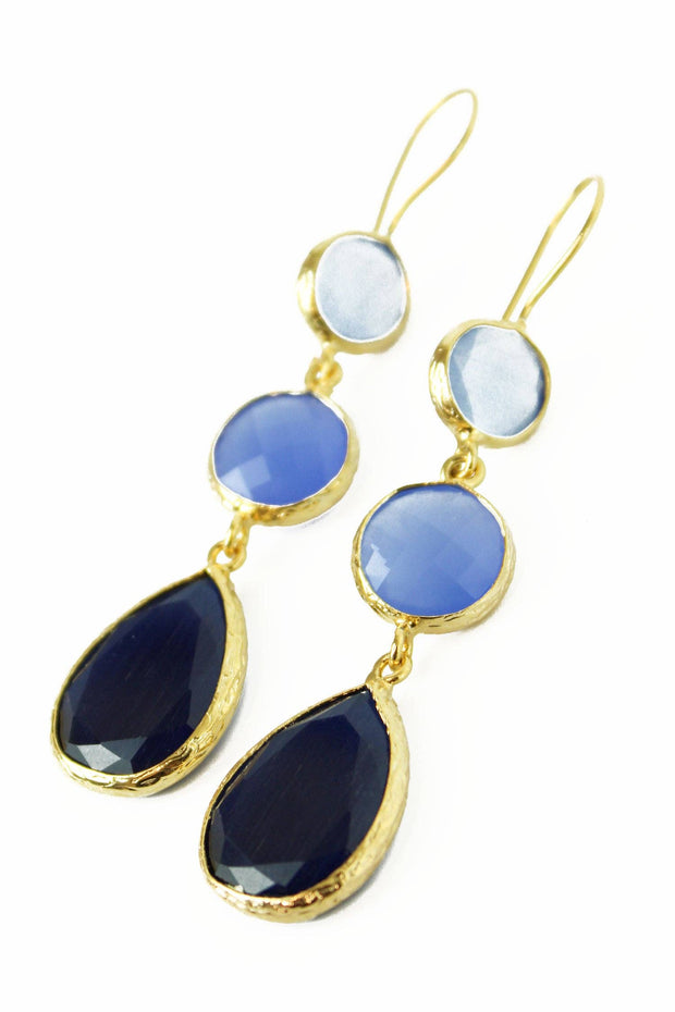 My Doris Three Drop Earrings - Blue