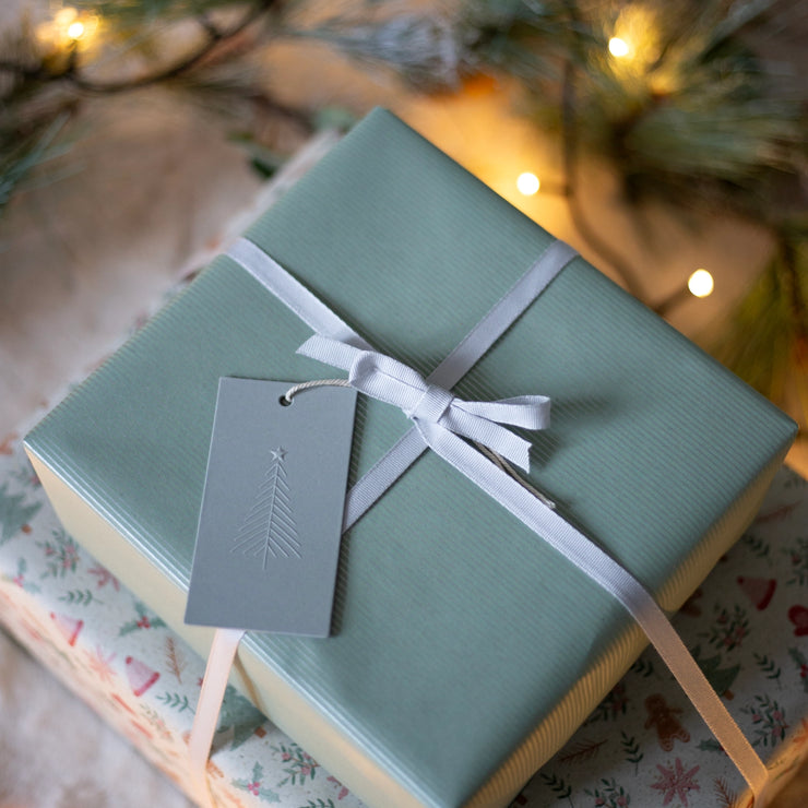 Recycled 5m Roll of Wrapping Paper - Green Fine Stripes