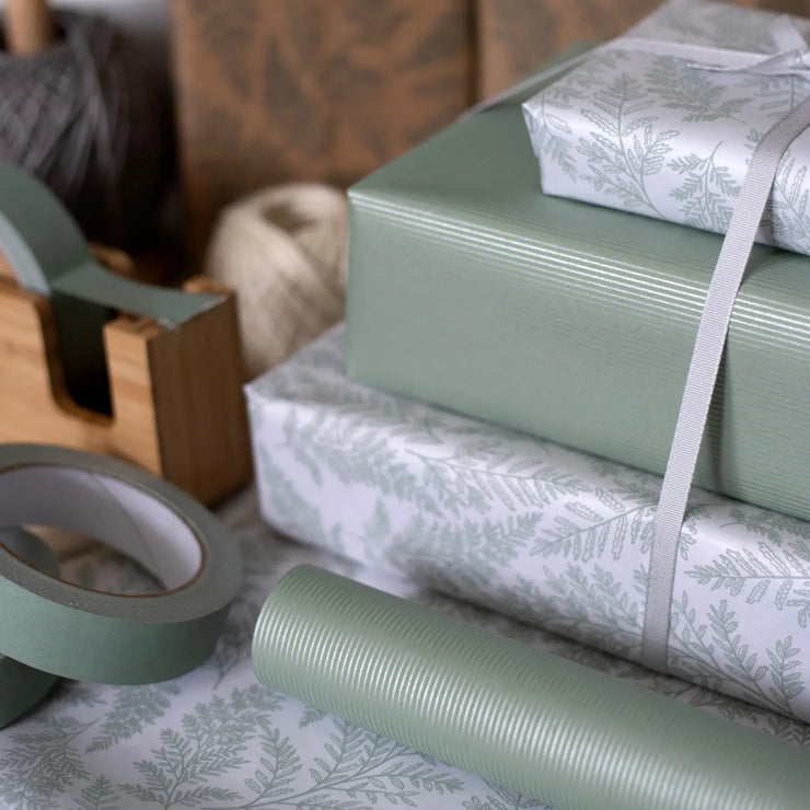 Recycled 5m Roll of Wrapping Paper - Green Fine Stripes