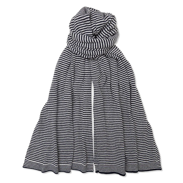 Cashmere Fine Stripe Scarf - Navy & White