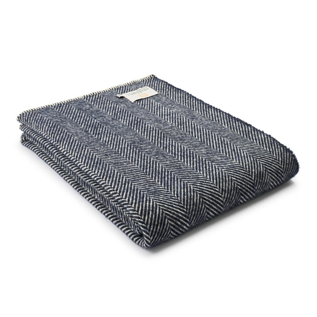 Tweedmill Pure New Wool Fishbone Throw in Navy