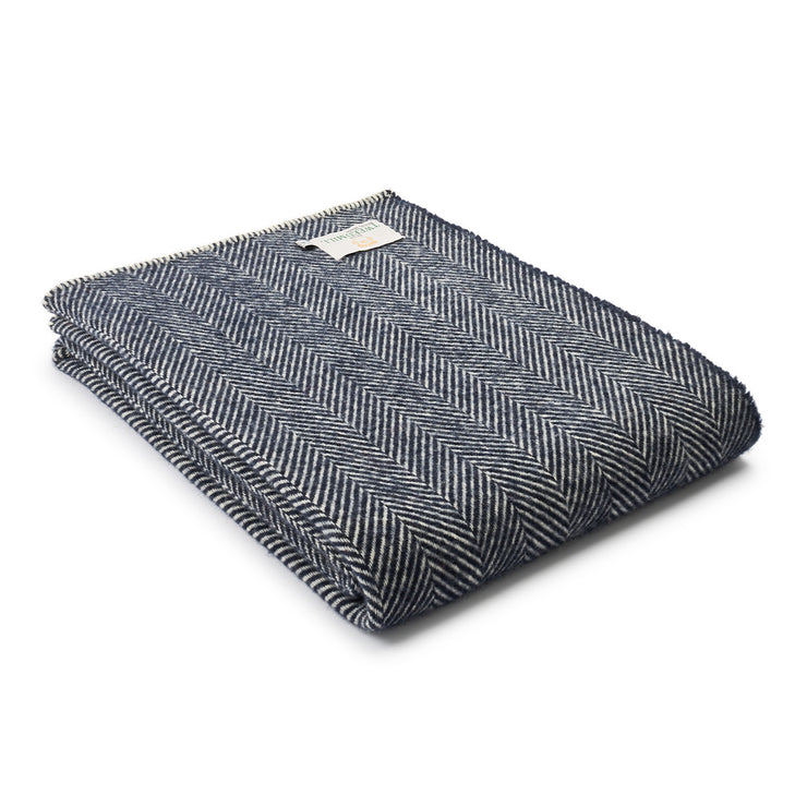 Tweedmill Pure New Wool Fishbone Throw in Navy