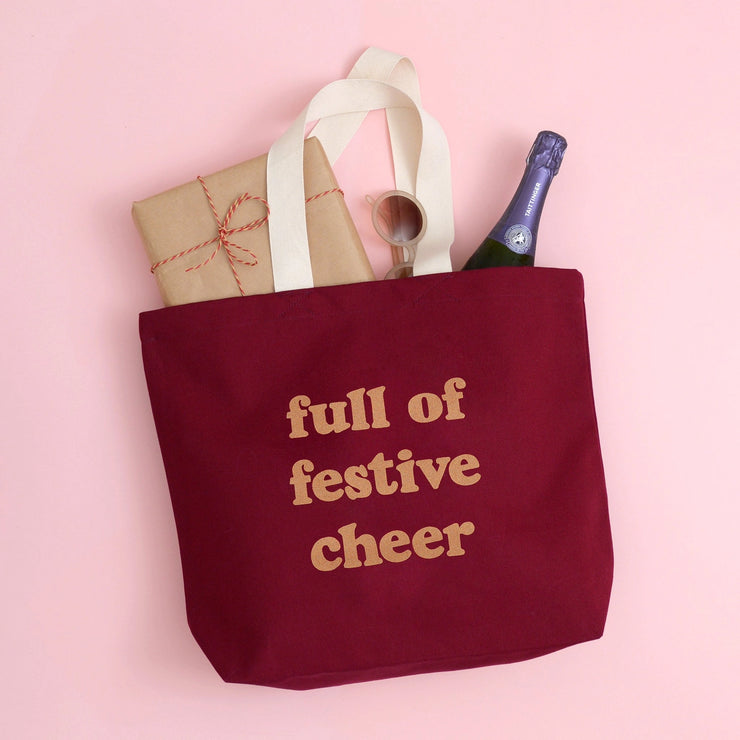 Full Of Festive Cheer Burgundy Tote Bag