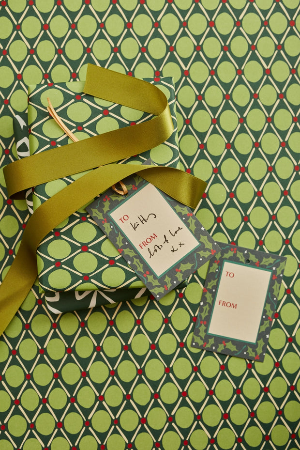 Heather Evelyn Set of 8 Gift Tags - Holly & Ribbon Border