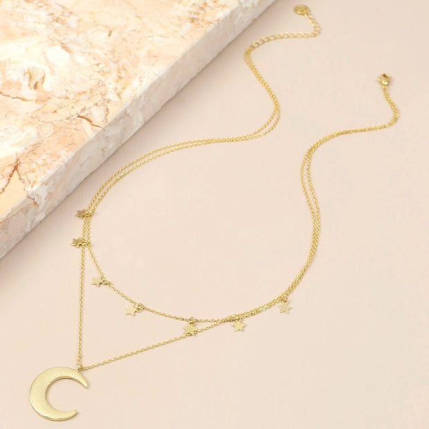 Gold Double Layer Stars & Moon Necklace