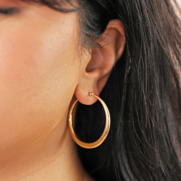 Large Tapered Hoop Earrings in Gold