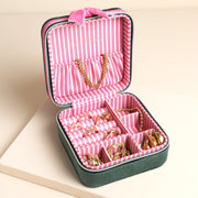 Green & Pink Velvet Bow Jewellery Case - Square