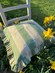 Twizzell Ruffle Linen Striped Cushion Cover - Green