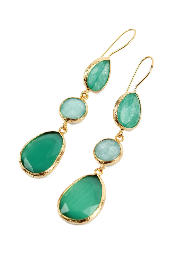 My Doris Triple Drop Earrings - Green