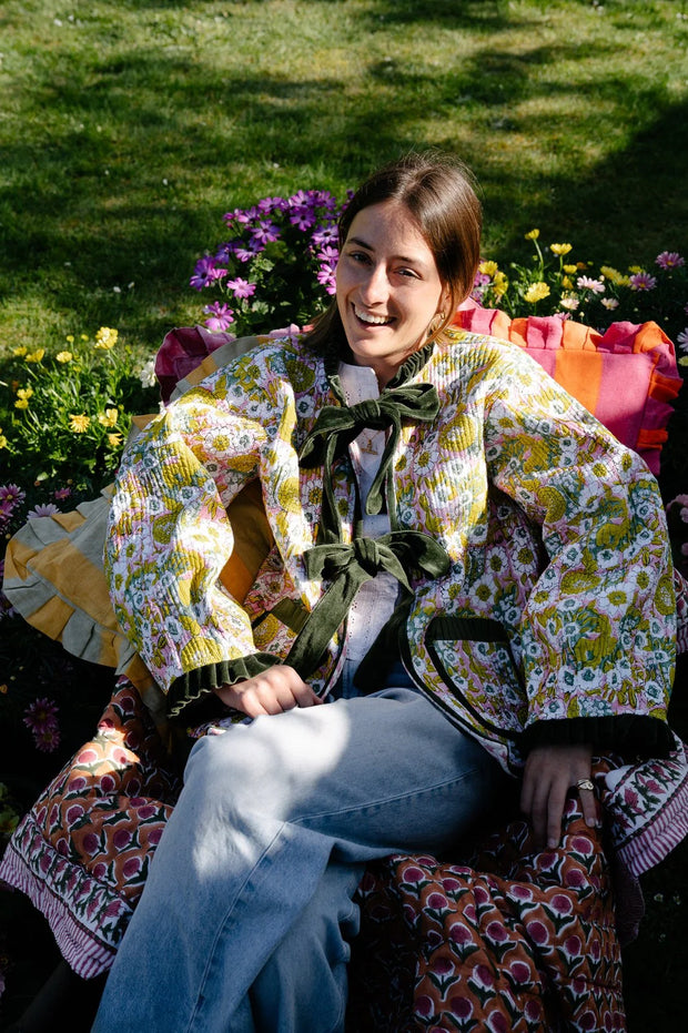 Twizzell Reversible Ruffle Jacket - Green Floral & Pink Star