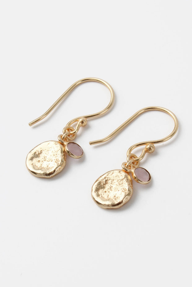 Hammered Disc Rose Quartz Hook Earrings