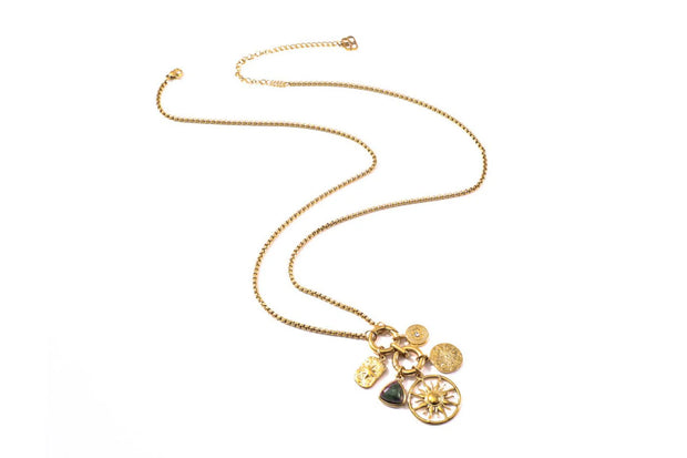 Boho Betty Necklace - Hemani Gold & Epidote Charm Necklace