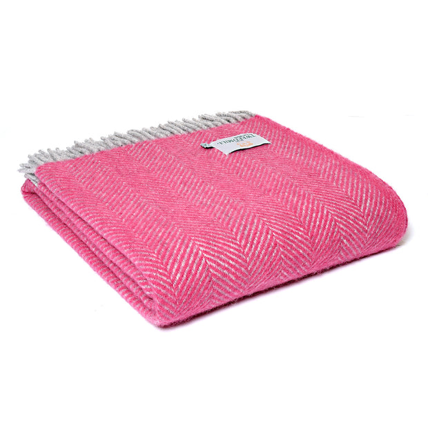 Tweedmill Herringbone Throw - Pink & Silver
