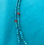 Long Beaded Turquoise and Evil Eye Necklace