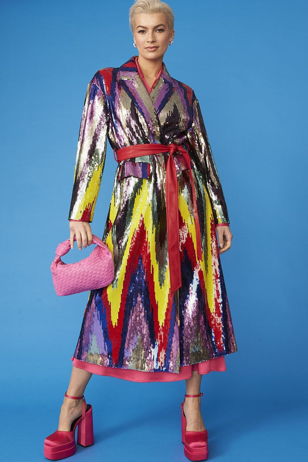 Bamboo Rainbow Sequins Maxi Trench Coat