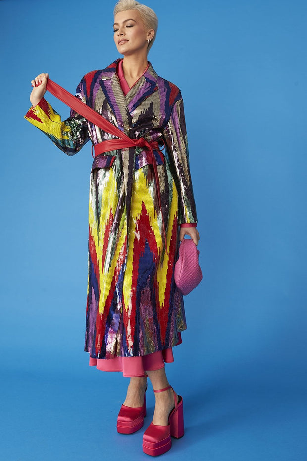Bamboo Rainbow Sequins Maxi Trench Coat