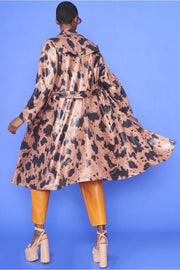 Faux Suede Cow Print Trench Coat