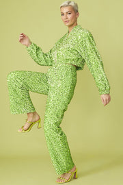 Bamboo Sequins Bomber Jacket - Lime Green