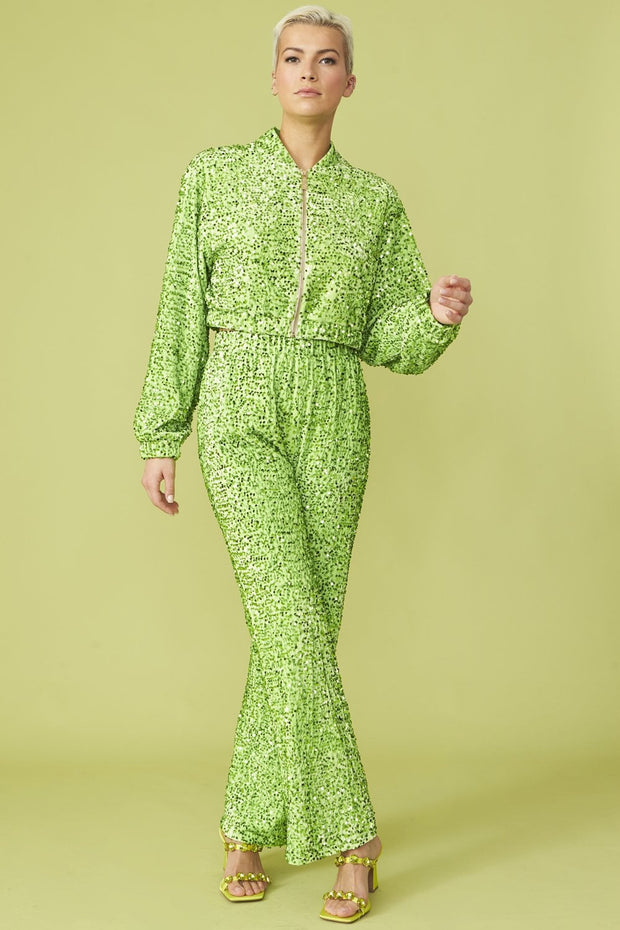 Bamboo Sequins Bomber Jacket - Lime Green