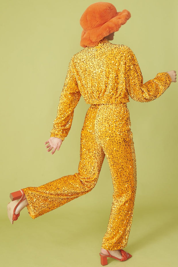 Bamboo Sequins Bomber Jacket - Orange