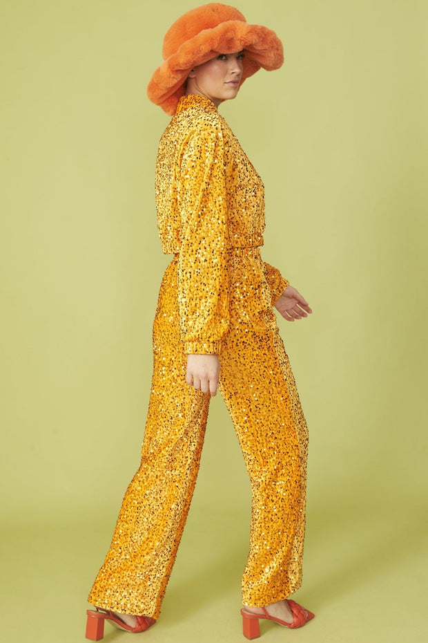 Bamboo Sequins Bomber Jacket - Orange
