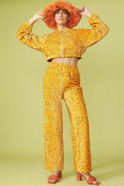 Bamboo Sequins Bomber Jacket - Orange