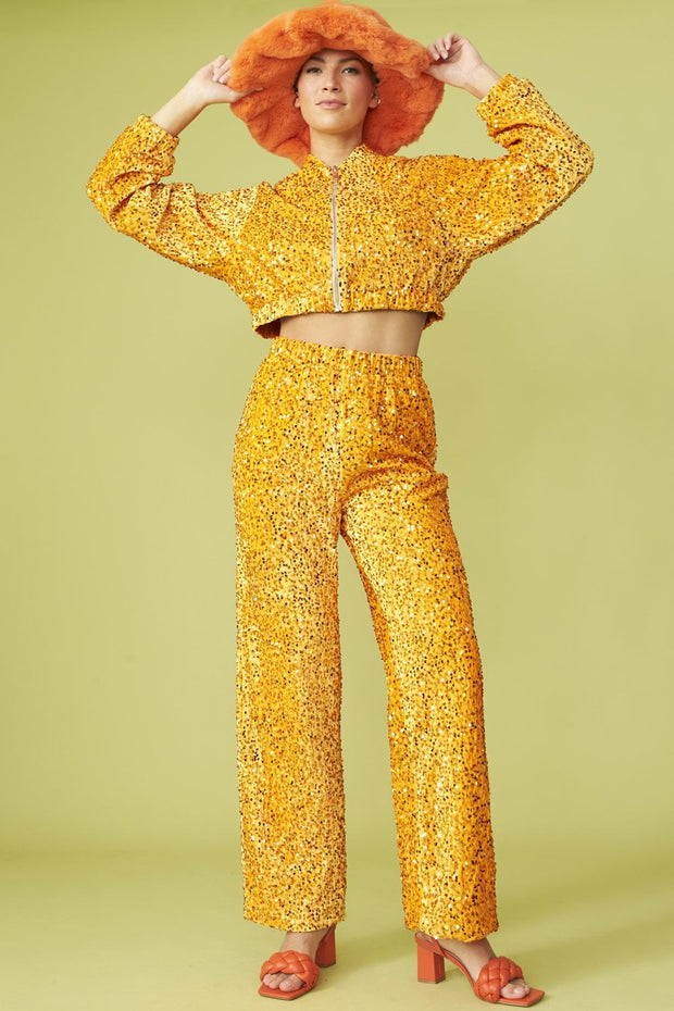 Bamboo Sequins Bomber Jacket - Orange