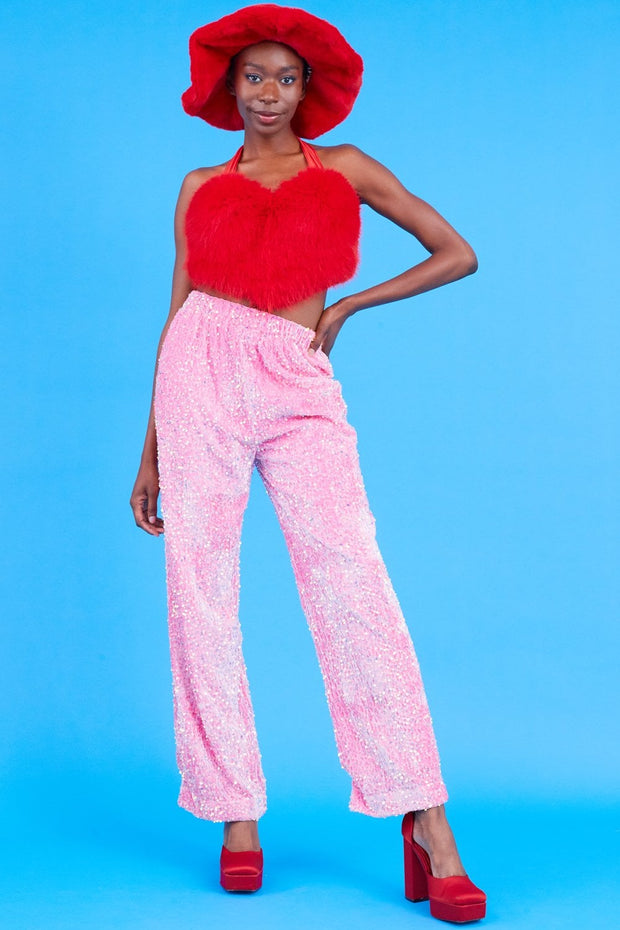 Bamboo Sequins Trousers - Pink