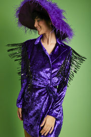 Crushed Velvet Blazer Dress - Purple