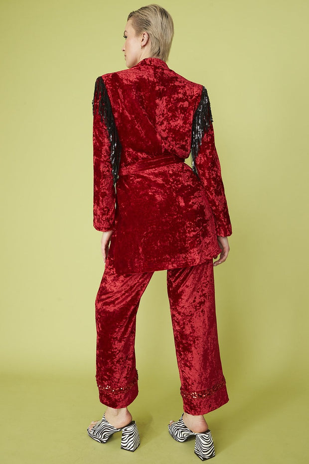 Crushed Velvet Blazer Dress - Red