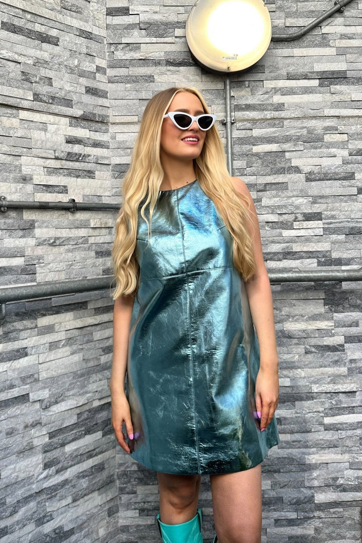 Kathryn Metallic Blue Mini Dress