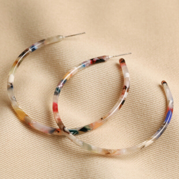 Large Tortoiseshell Resin Hoop Earrings - Rainbow