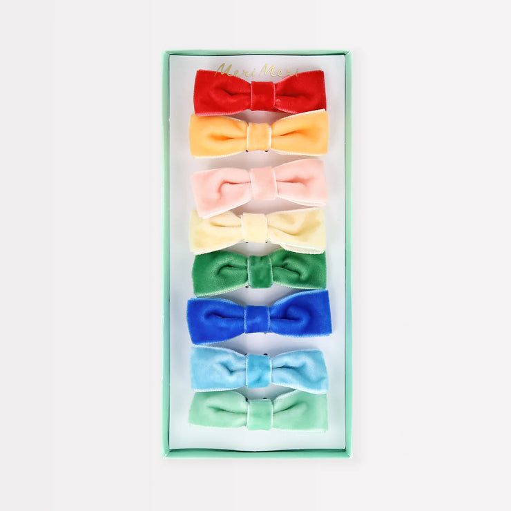 Meri Meri Hair Clips - Rainbow Velvet Bows