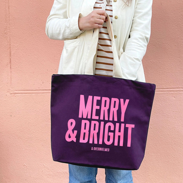 Merry & Bright (& Overwhelmed) Plum Tote Bag