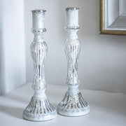 Glass Candlestick Antique Silver White