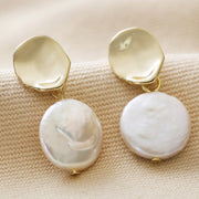 Molten Pearl Drop Earrings in Gold