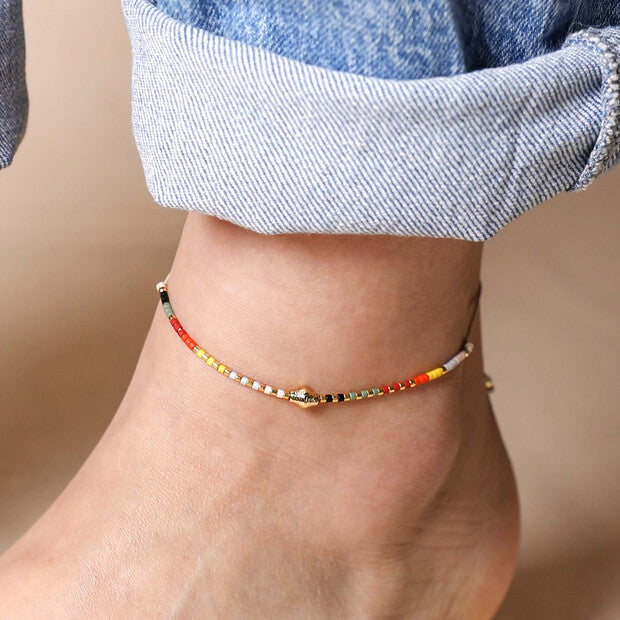 Multi Coloured Miyuki Bead Cord Anklet