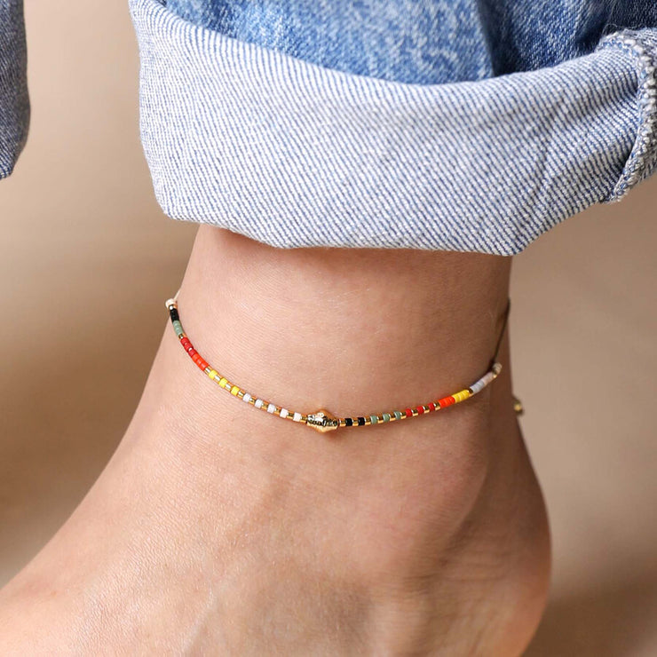 Multi Coloured Miyuki Bead Cord Anklet