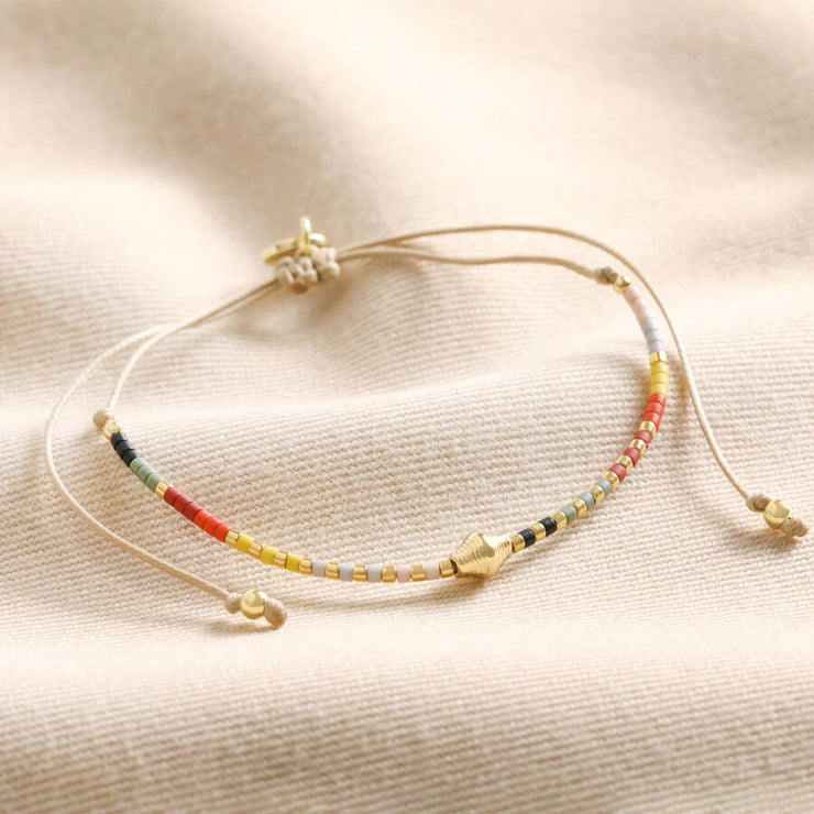 Multi Coloured Miyuki Bead Cord Anklet
