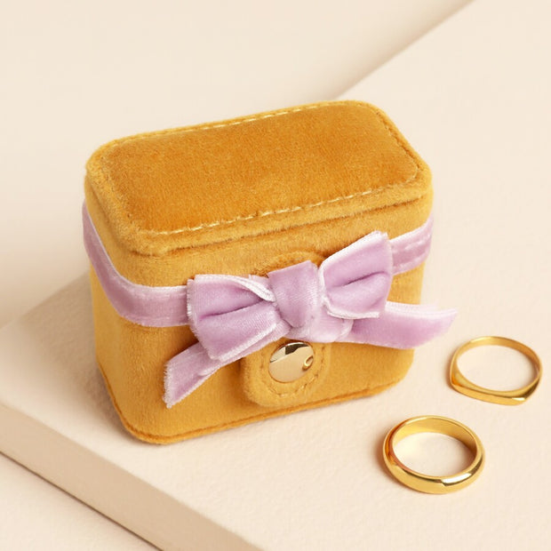 Mustard & Pink Velvet Bow Mini Ring Case